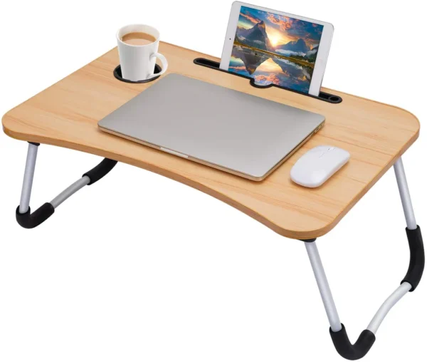 Portable Laptop Table with Foldable Legs, Tablet Holder & Cup Slot – Perfect for Home Office & Bed - Image 2