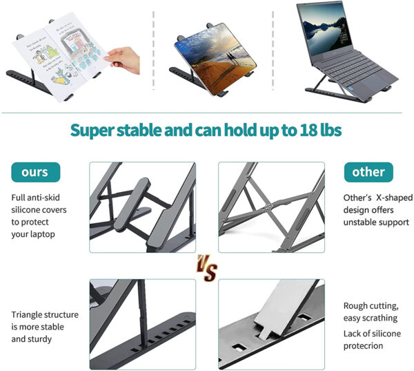 Adjustable Foldable Laptop Stand | Lightweight Design | Durable Plastic with Aluminum Core & Non-Slip Silicone Grip - Image 6