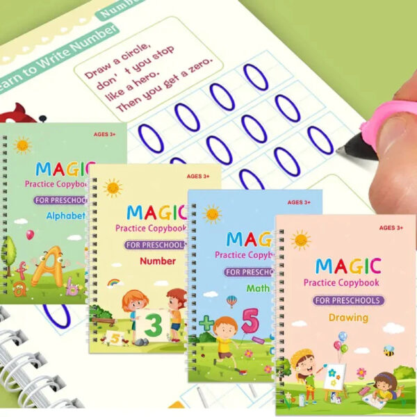 4-in-1 Reusable Sank Magic Practice Copybook Set | Includes 4 Books, 1 Pen, 5 Refills, and 1 Grip - Image 4