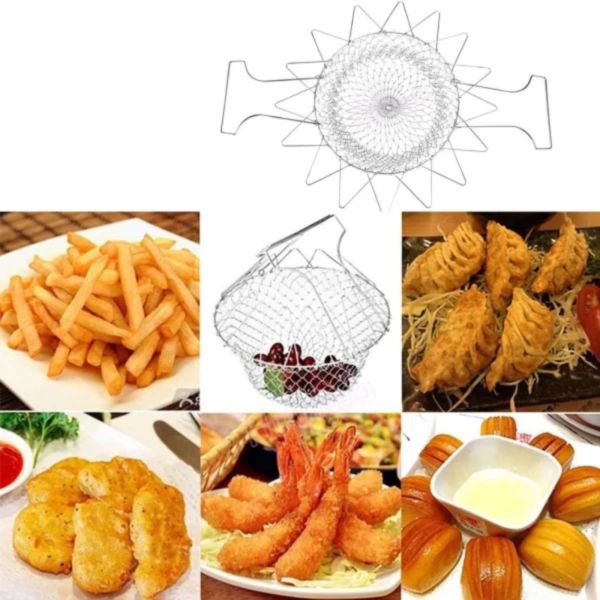 Premium Stainless Steel Multi-Function Foldable Chef Basket – Versatile Kitchen Colander, Mesh Steamer, Rinse, Strain & Fry Basket for Deep Frying - Image 5