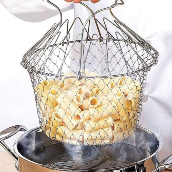 Premium Stainless Steel Multi-Function Foldable Chef Basket – Versatile Kitchen Colander, Mesh Steamer, Rinse, Strain & Fry Basket for Deep Frying - Image 6