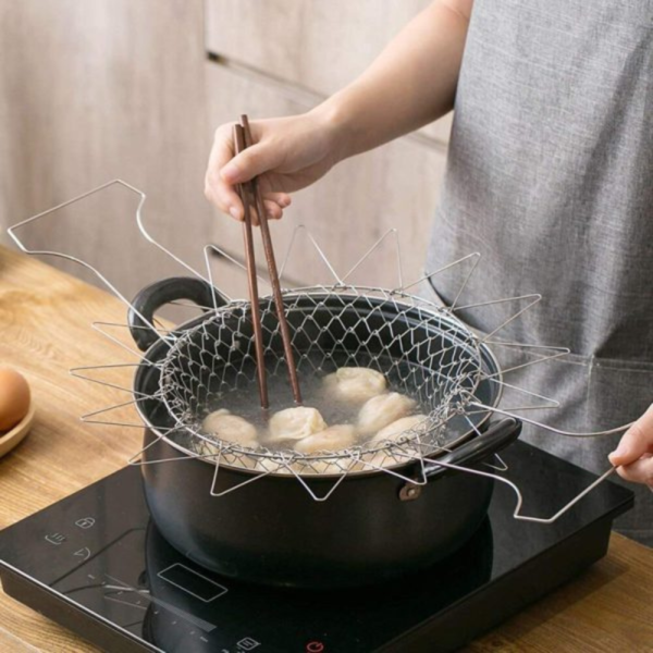 Premium Stainless Steel Multi-Function Foldable Chef Basket – Versatile Kitchen Colander, Mesh Steamer, Rinse, Strain & Fry Basket for Deep Frying - Image 3