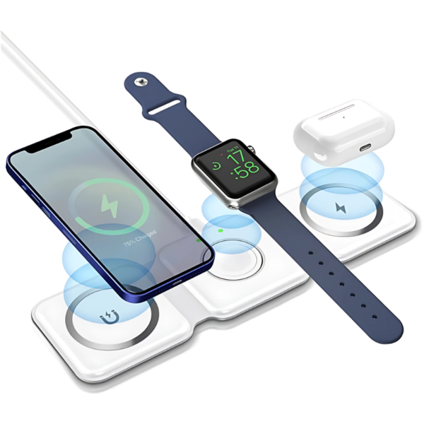 3-in-1 Wireless Charger with Foldable Design for iPhone, Apple Watch, and AirPods – Fast Charging, Magnetic Stand, and Safety Protection - Image 6