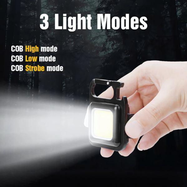 Mini COB LED Keychain Light – Portable, USB Rechargeable, Magnetic Base, 3 Modes, Water & Impact Resistant, with Bottle Opener - Image 2