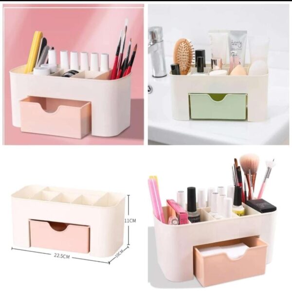 Plastic Makeup Organizer | Make Up Brush Storage Box With Drawer | Desktop Cosmetics Storage Box Division | Office Desk Organiser | Stationery Storage Box - Image 6