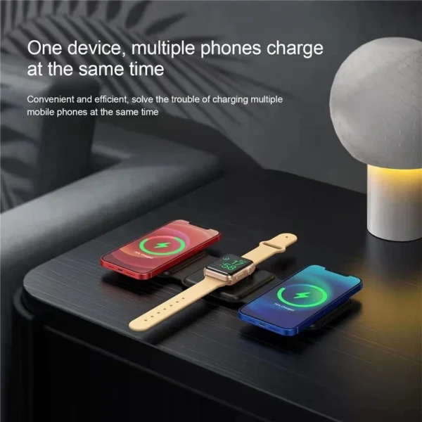 3-in-1 Wireless Charger with Foldable Design for iPhone, Apple Watch, and AirPods – Fast Charging, Magnetic Stand, and Safety Protection - Image 2