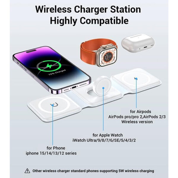 3-in-1 Wireless Charger with Foldable Design for iPhone, Apple Watch, and AirPods – Fast Charging, Magnetic Stand, and Safety Protection - Image 10